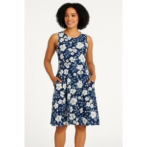 Agnes And Dora Blue White Floral Sleeveless Dress With Pockets Womens XL